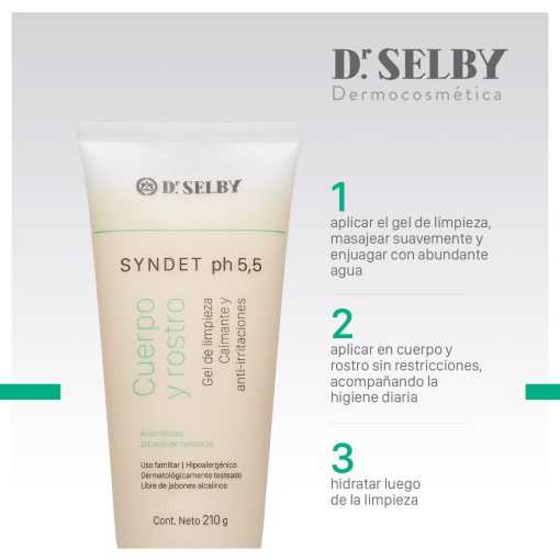 "Syndet pH 5.5" Gel de limpieza para rostro y cuerpo 210g - Imagen 3